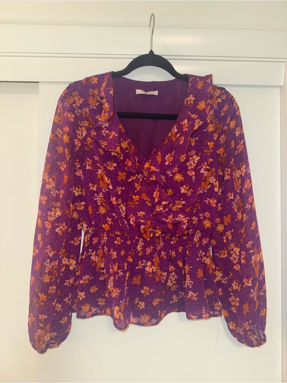 Skies Are Blue Purple Floral V-Neck Peplum Blouse